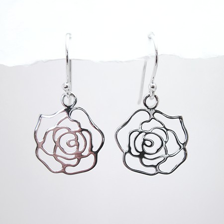 Openwork Rose Dangle Earrings Sterling Silver - Click Image to Close